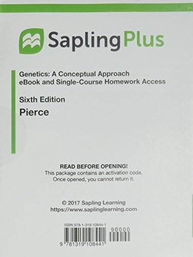 SaplingPlus for Genetics: A Conceptual Approach (Single-Term Access) by Benjamin A. Pierce