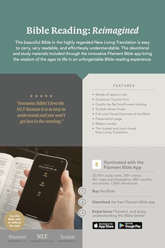 NLT Personal Size Giant Print Bible, Filament Enabled (Genuine Leather, Navy Blue, Indexed, Red Letter) by New Living Translation