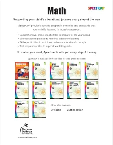 Spectrum 3rd Grade Math Workbooks, Addition, Subtraction, Multiplication, Division, Fractions, and More Mathematics, Classroom or Homeschool Curriculum by Spectrum