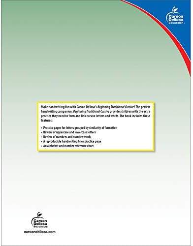 Carson Dellosa Grades 1-3 Beginning Traditional Cursive Handwriting Workbook, Writing Book With Dry Erase Number and Letter Tracing Activities, Classroom or Homeschool Curriculum by Carson Dellosa Education