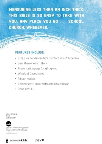 NIV, Bible for Kids, Large Print, Leathersoft, Blue, Red Letter, Comfort Print: Thinline Edition (Easy-to-Read, Easy-to-Carry) by Zondervan