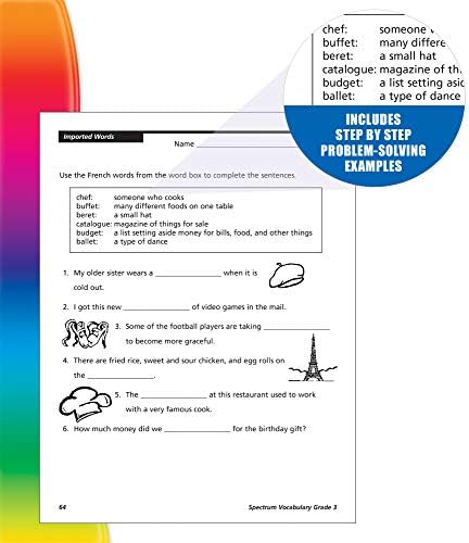 Spectrum 3rd Grade Vocabulary Workbooks, Ages 8 to 9, Grade 3 Vocabulary Workbook, Word Classification, Roots, Compound Words, Prefixes and Suffixes, and Abbreviations - 160 Pages by Spectrum