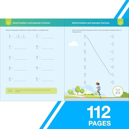 IXL 5th Grade Fractions Math Workbook, Mathematics Book for Kids Ages 10-11 Covering Modeling, Addition, Subtraction, Multiplication, Division, and ... Mixed Numbers (IXL Topic-Specific Workbooks) by IXL Learning