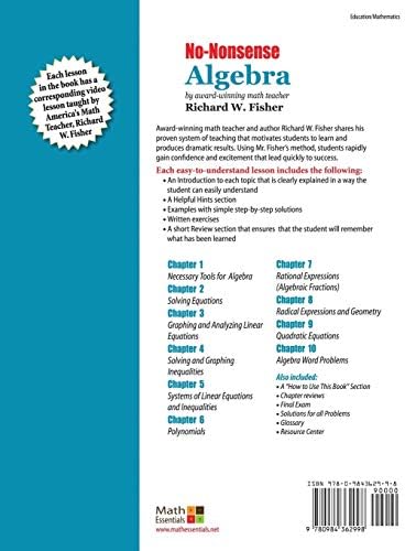 No-Nonsense Algebra: Part of the Mastering Essential Math Skills Series by Richard W. Fisher