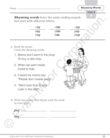 Evan-Moor Vocabulary Fundamentals, Grade 1 Homeschool and Classroom Resource, Reproducible Worksheets, Compound Words, Synonyms, Antonyms, Homophones, Homographs, Prefixes, Word Skills, Practice, Play by Evan-Moor Educational Publishers