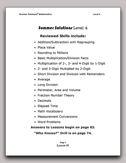 Summer Solutions Math Workbook (Level 4) by Nancy L. MaGraw
