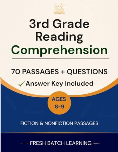 3rd Grade Reading Comprehension Workbook: Engaging Stories, Vocabulary, Writing Questions, and Skill-Building Practice for Kids Ages 8–9 by Fresh Batch Learning
