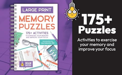 Large Print Memory Puzzles: 175+ Puzzles and Activities for Adults to Exercise Memory and Improve Focus - Includes Spiral Bound / Lay Flat Design and ... Font for Easy Reading (Brain Busters) by Parragon Books