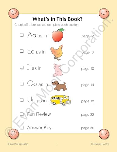 Evan-Moor Learning Line: Short Vowels, Kindergarten - Grade 1 Workbook by Evan-Moor Educational Publishers