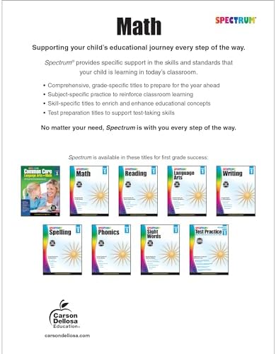 Spectrum 1st Grade Math Workbook, Addition, Subtraction, Place Value, Composing Shapes, Fact Families, and More Mathematics, Classroom or Homeschool Curriculum by Spectrum