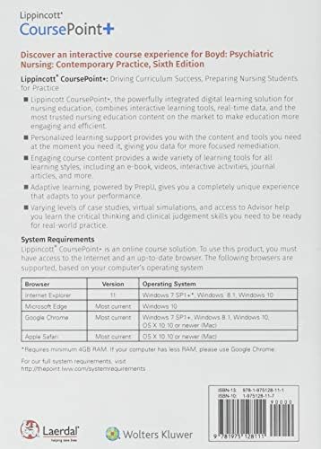 Lippincott CoursePoint+ Enhanced for Boyd's Psychiatric Nursing: Contemporary Practice by Mary Ann Boyd PhD DNS RN PMHCNS-BC