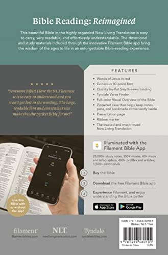 NLT Compact Giant Print Zipper Bible, Filament Enabled (LeatherLike, Woven Cross Gray, Red Letter) by New Living Translation