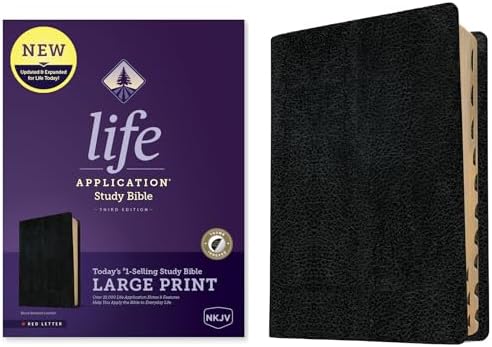 NKJV Life Application Study Bible, Third Edition, Large Print (Bonded Leather, Black, Indexed, Red Letter) by Tyndale