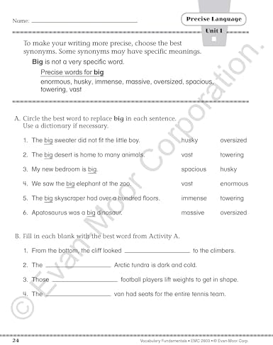 Evan-Moor Vocabulary Fundamentals, Grade 3 Homeschool and Classroom Resource, Reproducible Worksheets, Compound Words, Synonyms, Antonyms, Homophones, Homographs, Prefixes, Root Words, Idioms by Evan-Moor Educational Publishers