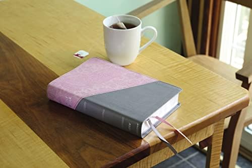 NIV, Personal Size Bible, Large Print, Leathersoft, Pink/Gray, Red Letter, Thumb Indexed, Comfort Print by Zondervan
