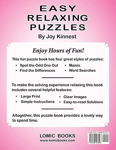 Easy Relaxing Puzzles: Includes Spot the Odd One Out, Mazes, Word Searches and Find the Differences by Joy Kinnest