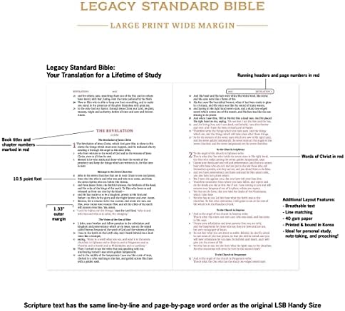LSB Holy Bible, Large Print, Black Imitation Leather: Legacy Standard Bible in a Single-Column, Wide-Margin, Lay-Flat, Red Letter Format with 2 Ribbon Markers, 40 GSM Paper & Gold Gilded Page Edges by Steadfast Bibles