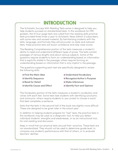 Scholastic Success with Reading Tests Grade 5 Workbook by Scholastic Teaching Resources