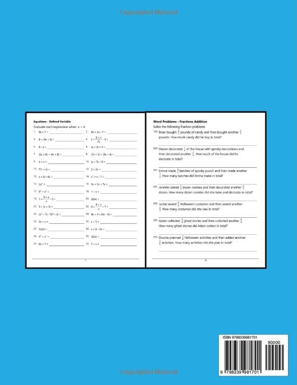 Grade 6 Math Workbook Over 1700 Exercises with Solutions: Fractions, Pre Algebra, Perimeter and Area, Ratios/Proportions, Volume and Surface, Exponents and Roots by Driss Bouabidi