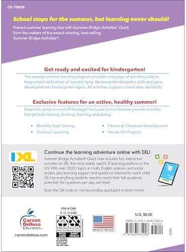 Summer Bridge Activities Quick Preschool to Kindergarten Workbook, PreK & K Toddler Activity Book With Phonics, Math, Fitness, Early Learning Skills, and Handwriting Practice by Summer Bridge Activities