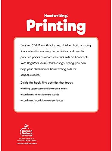 Carson Dellosa K-2 Printing Handwriting Workbook, Writing Book for Kindergarten, 1st and 2nd Grade With Letter Tracing Activities, Classroom or Homeschool Curriculum by Brighter Child