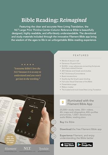 NLT Large Print Thinline Center-Column Reference Bible, Filament Enabled (LeatherLike, Brown Holy Cross, Indexed, Red Letter) by New Living Translation