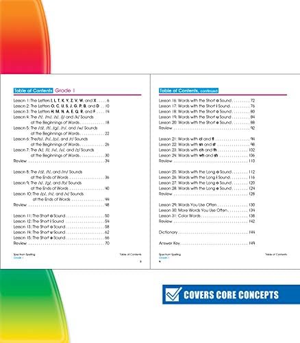 Spectrum Grade 1 Spelling Workbook, Sight Words, Dictionary Skills, Vowels, Alphabet Letter Recognition, Vocabulary, Grammar, and More, Language Arts Classroom or Homeschool Curriculum (Volume 28) by Spectrum
