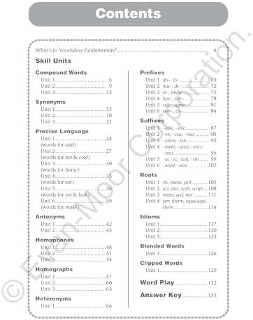 Evan-Moor Vocabulary Fundamentals, Grade 4 Homeschool and Classroom Resource, Reproducible Worksheets, Compound Words, Synonyms, Antonyms, Homophones, Homographs, Prefixes, Root Words, Idioms by Evan-Moor Educational Publishers