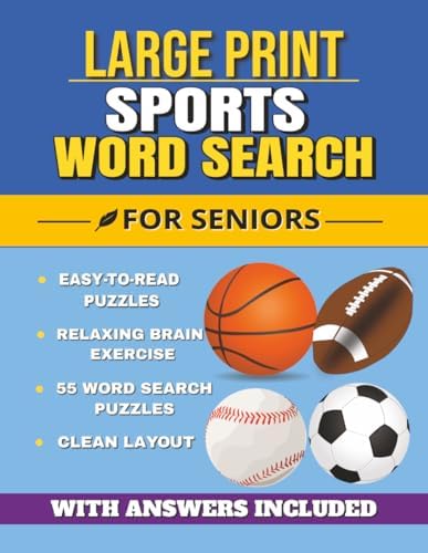 Large Print Sports Word Search for Seniors: Easy-to-Read Puzzles Featuring Sports, Football, Baseball, Basketball, Golf, and Popular Sports | Relaxing ... x 11 Inches, 112 Pages | Solutions Included by PaperBrain Publishing