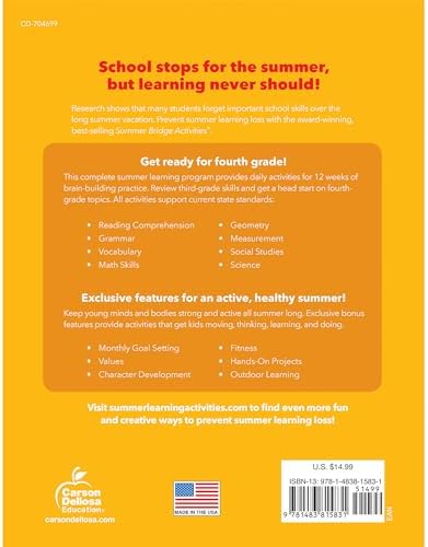 Summer Bridge Activities 3rd to 4th Grade Workbook, Activity Book with Math, Reading Comprehension, Science, Fitness, Social Studies, Writing Practice, and Flash Cards (Volume 5) by Summer Bridge Activities