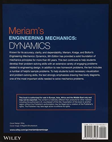Meriam's Engineering Mechanics: Dynamics, Global Edition by James L. Meriam