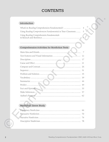 Evan-Moor Reading Comprehension Fundamentals, Grade 6, Homeschool and Classroom Resource Workbook, Reproducible Worksheets, Main Idea, Details, Visual Information, Cause, Effect, Vocabulary, Summarize by Evan-Moor Educational Publishers