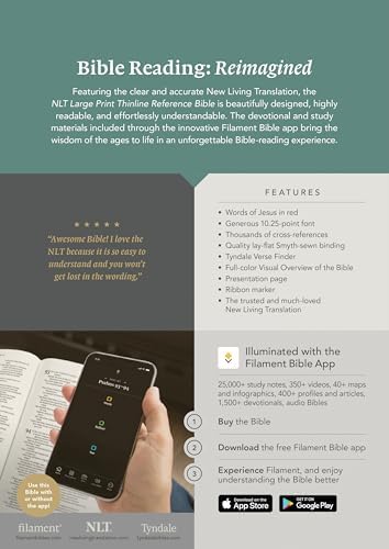 NLT Large Print Thinline Reference Bible, Filament Enabled (LeatherLike, Rustic Brown, Red Letter): Includes Free Access to the Filament Bible App ... Notes, Devotionals, Worship Music, and Video by New Living Translation