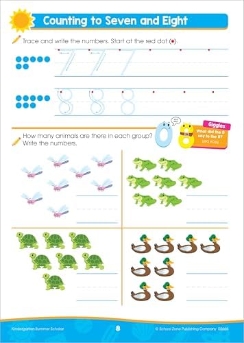 School Zone Kindergarten Summer Scholar Workbook: 80 Pages, Pre-K, Letters, Early Reading and Writing, Numbers 0-20, Basic Math, Counting, Matching, Story Order, Ages 5-6 by School Zone
