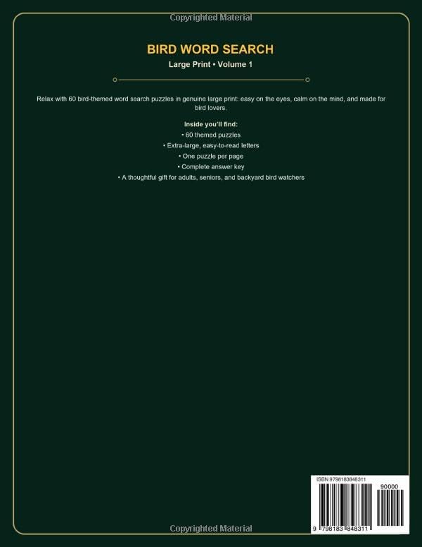 Bird Word Search: Large Print 60 Puzzles for Adults & Seniors, Volume 1 (Large Print Word Search Collection) by Açani Vale