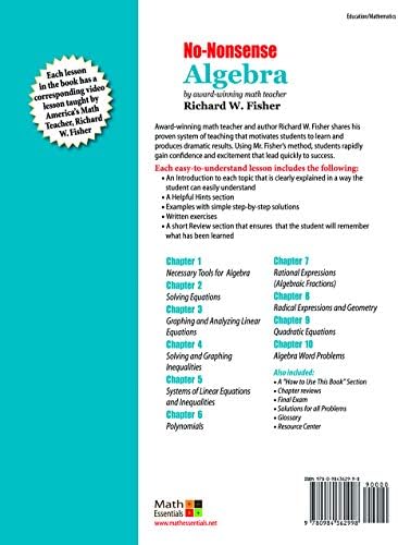 No-Nonsense Algebra: Part of the Mastering Essential Math Skills Series by Richard W. Fisher