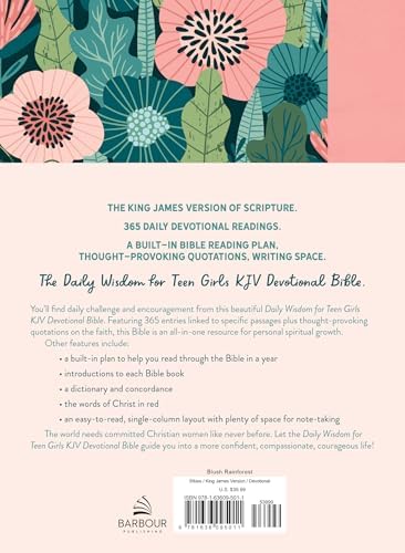 Daily Wisdom for Teen Girls KJV Devotional Bible: King James Version, Blush Rainforest by Barbour Publishing