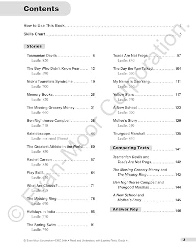 Evan-Moor Read and Understand with Leveled Texts, Grade 4 by Evan-Moor Educational Publishers