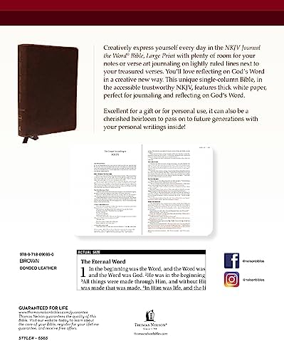 NKJV, Journal the Word Bible, Large Print, Bonded Leather, Brown, Red Letter Edition: Reflect, Journal, or Create Art Next to Your Favorite Verses by Thomas Nelson