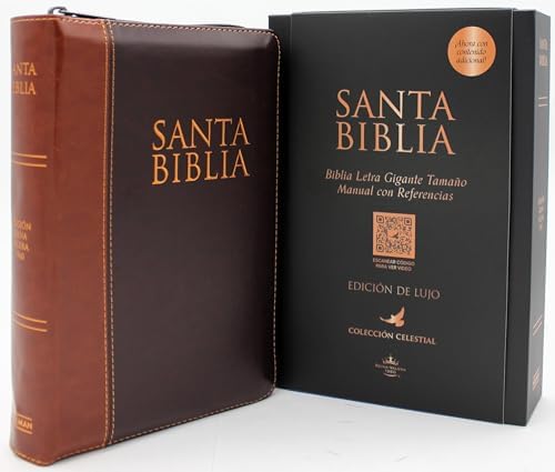 Biblia Reina Valera 1960 Letra Grande en Español de 14 puntos-Tamaño manual con Cierre, Indice, foro en semil piel color caoba/ RVR 1960 Large Giant Print Bible in Spanish edition, brown with zipper by Reina Valera 1960