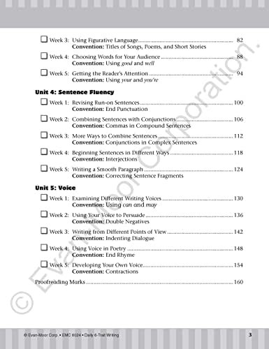 Evan-Moor Daily 6-Trait Writing, Grade 4, Homeschool and Classroom Resource Workbook, Reproducible Worksheets, Teaching Edition, Lesson Plans, Ideas, Organization, Word Choice, Sentence Fluency, Voice by Evan-Moor Educational Publishers