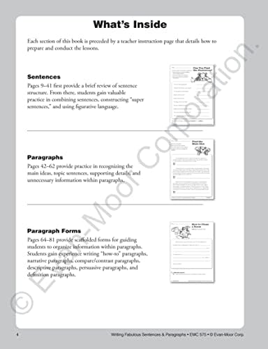 Evan-Moor Writing Fabulous Sentences & Paragraphs, Grades 4-6, Homeschool & Classroom Workbook, Activities, Main Ideas, Topic Sentences, Figurative Language, Descriptive Details, Writing Skills by Evan-Moor Educational Publishers