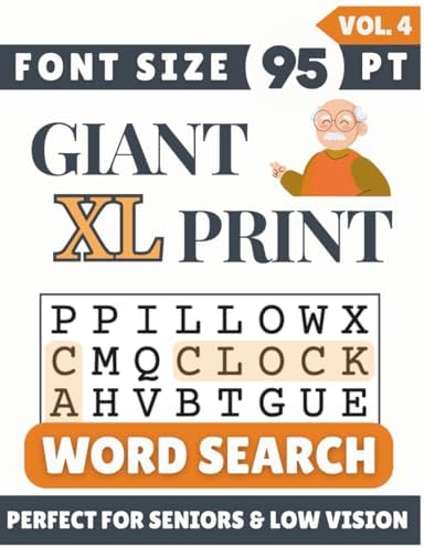 Giant XL Font 95 pt Size Word Search VOL. 4: Designed for Seniors, Low Vision & Visually Impaired | 60 Relaxing Puzzles | 8.5x11 Inches | Thoughtful Gift for Parents, Grandparents & Loved Ones by SG Books