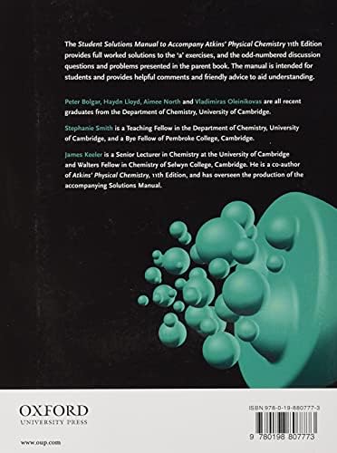 Student Solutions Manual to accompany Atkins' Physical Chemistry 11th edition by James Keeler