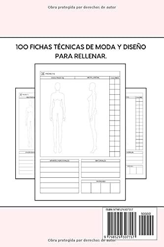 Cuaderno De Diseño Moda: 100 fichas técnicas de moda y diseño con maniquí femenino para diseño plano y dibujo técnicos - Fichas de inspiración para ... o modista profesional. (Spanish Edition) by Laura Sáez