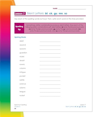 Spectrum Spelling Workbook Grade 6, Ages 11 to 12, Grade 6 Spelling, Handwriting Practice with 6th Grade Spelling Root Words, Prefixes, Suffixes, and Grammar Workbook - 160 Pages by Spectrum