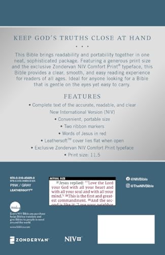 NIV, Personal Size Bible, Large Print, Leathersoft, Pink/Gray, Red Letter, Thumb Indexed, Comfort Print by Zondervan