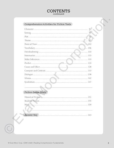 Evan-Moor Reading Comprehension Fundamentals, Grade 6, Homeschool and Classroom Resource Workbook, Reproducible Worksheets, Main Idea, Details, Visual Information, Cause, Effect, Vocabulary, Summarize by Evan-Moor Educational Publishers