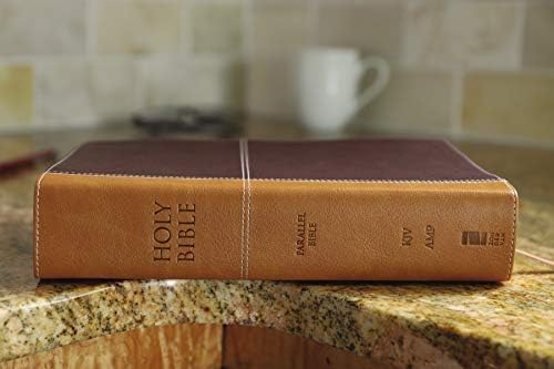 KJV, Amplified, Parallel Bible, Large Print, Leathersoft, Tan/Burgundy, Red Letter: Two Bible Versions Together for Study and Comparison by Zondervan