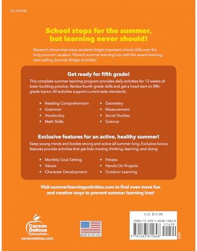 Summer Bridge Activities 4th to 5th Grade Workbooks All Subjects, Math, Language Arts, Reading Comprehension, Science, Social Studies, Writing, Fitness, Flash Cards, Stickers and More (Volume 6) by Summer Bridge Activities